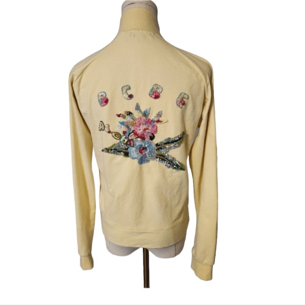 BCBG MAX AZRIA Yellow Embroidered Zip Up Sweater - Size Large